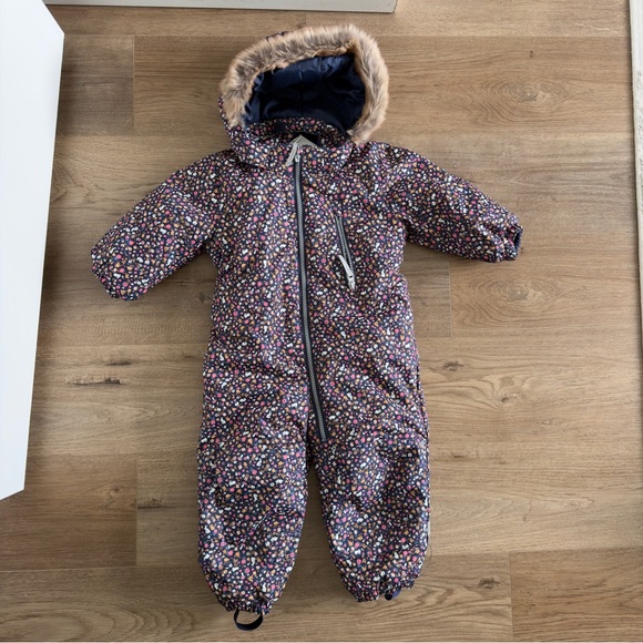 H&M Other - H&M Floral Bunnies One Piece Snowsuit Size 18 Months Baby Girl Hooded